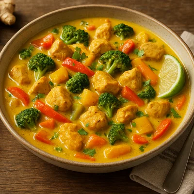 Aromatische Hähnchen-Curry-Pfanne mit Gemüse und Kokosmilch
