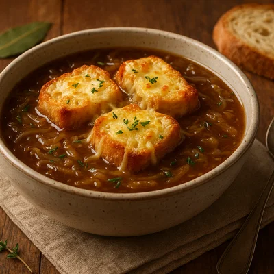 Zwiebel-Suppe mit Käsecroutons