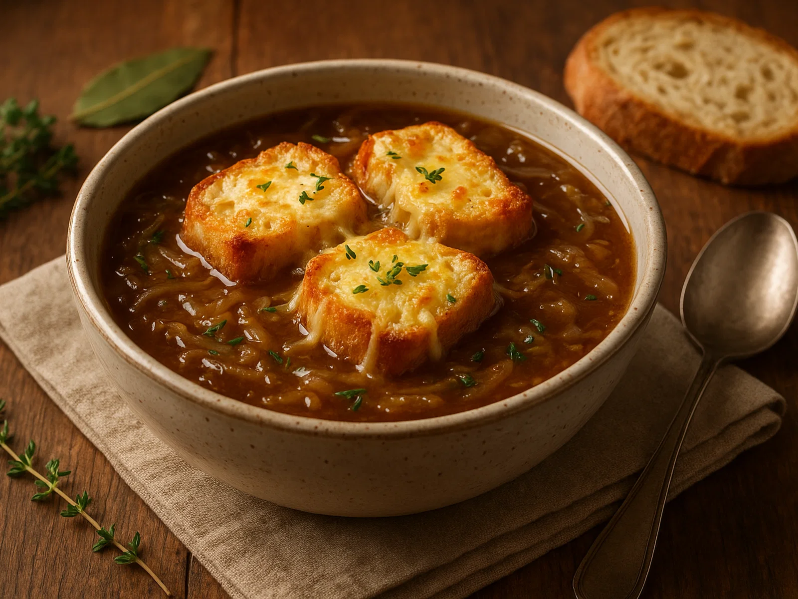 Zwiebel-Suppe mit Käsecroutons