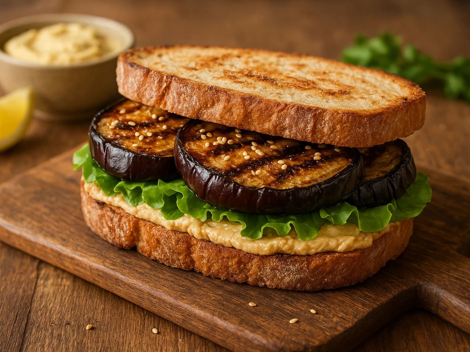 Auberginen-Sandwich mit Hummus