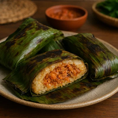 Pulut Panggang (Gegrillter Klebreis im Bananenblatt)