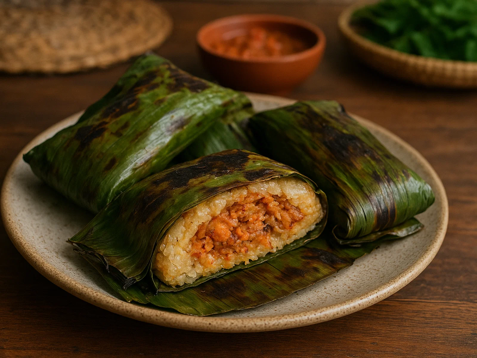 Pulut Panggang (Gegrillter Klebreis im Bananenblatt)