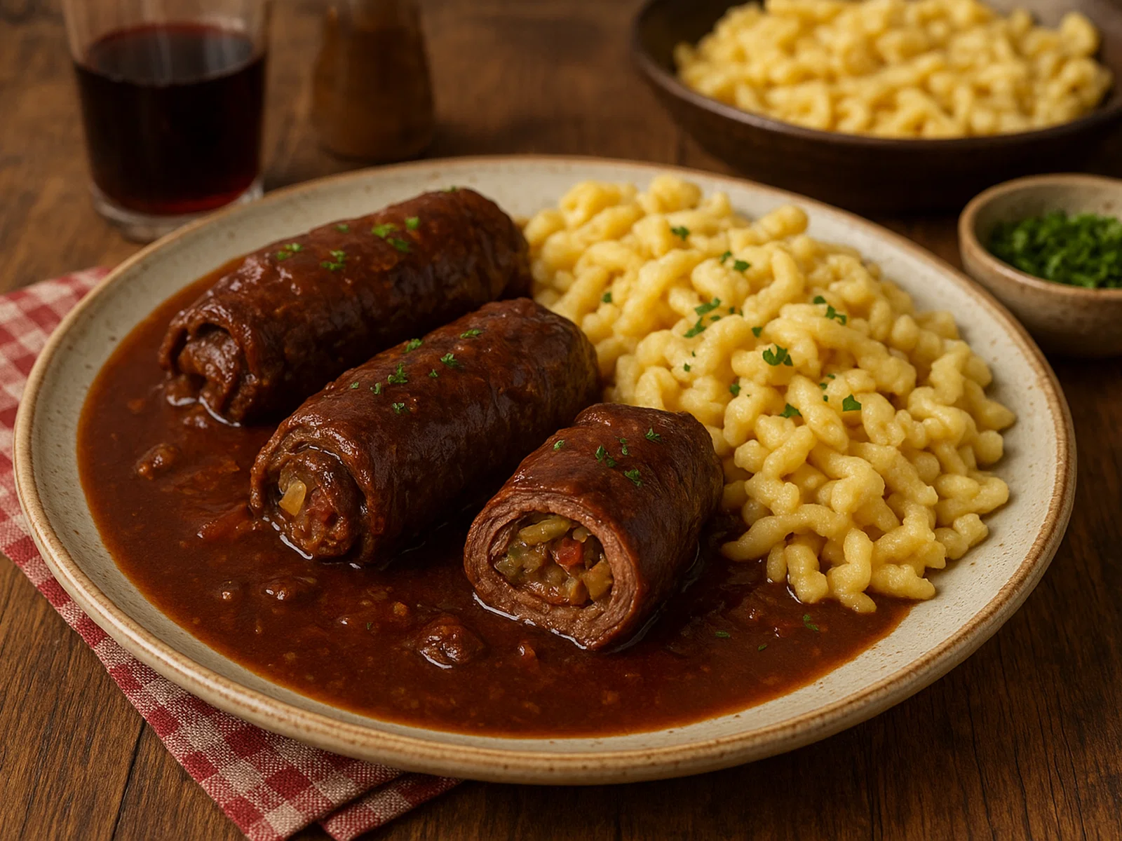 Klassische Rinderrouladen mit hausgemachten Spätzle
