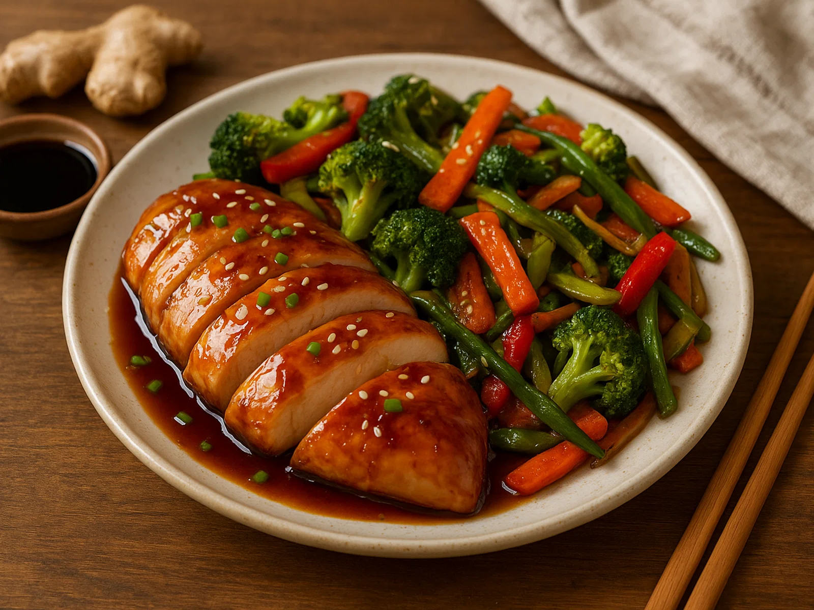 Hähnchen-Teriyaki mit gebratenem Gemüse