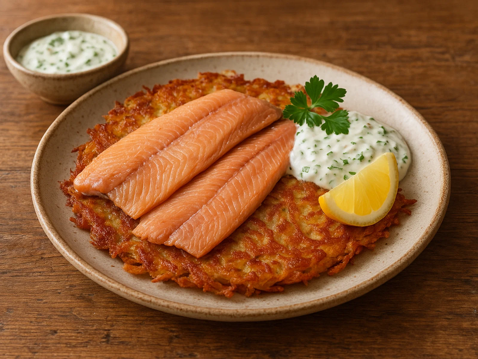 Kartoffel-Rösti mit geräuchertem Forellenfilet