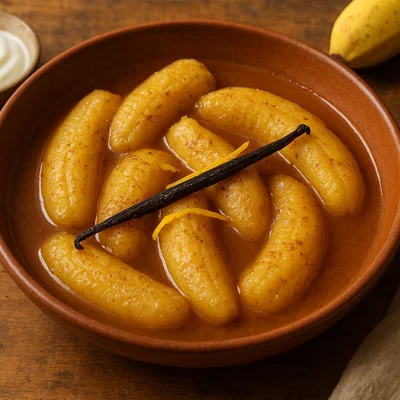 Gewürzte gekochte Bananen mit Vanille und Zimt