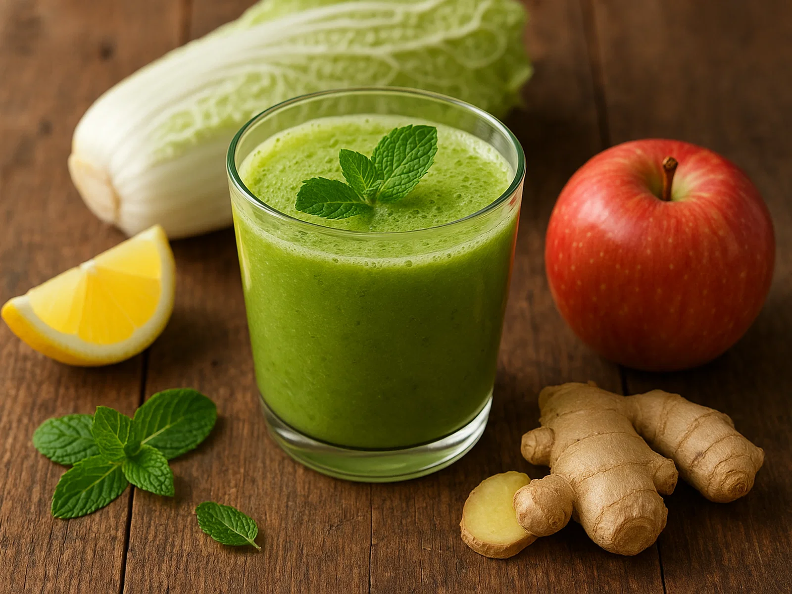 Chinakohl-Smoothie mit Apfel, Ingwer und Minze