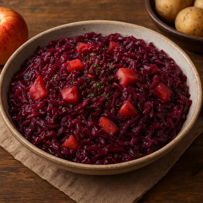 Weihnachtlicher Rotkohl mit Apfel, Rotwein und Gewürzen