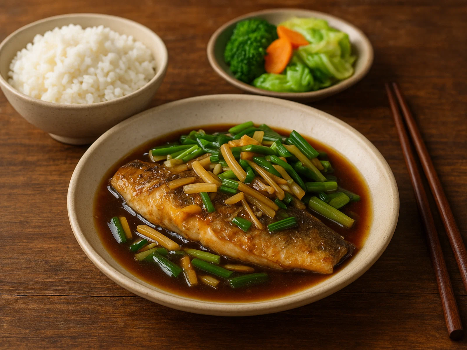 Taiwanesischer Fisch mit Ingwer und Frühlingszwiebeln