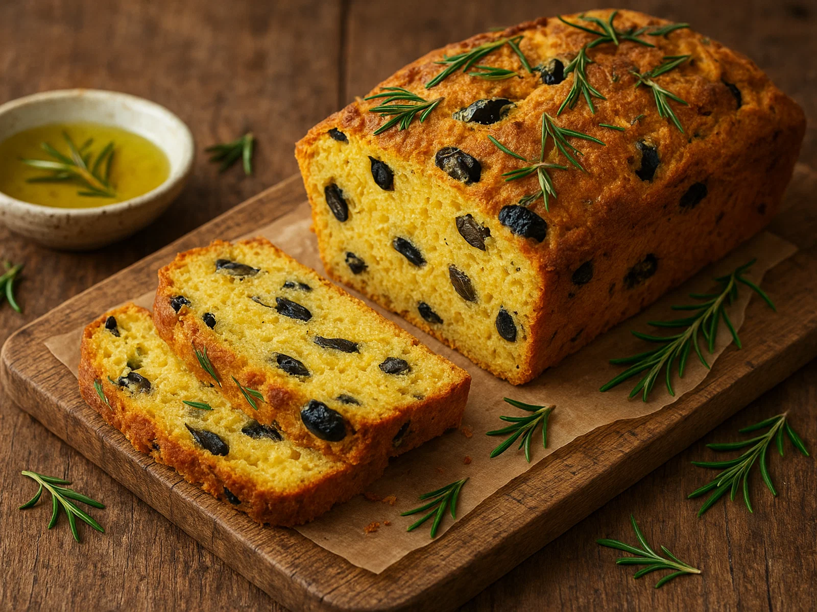 Polenta-Brot mit Oliven und Rosmarin