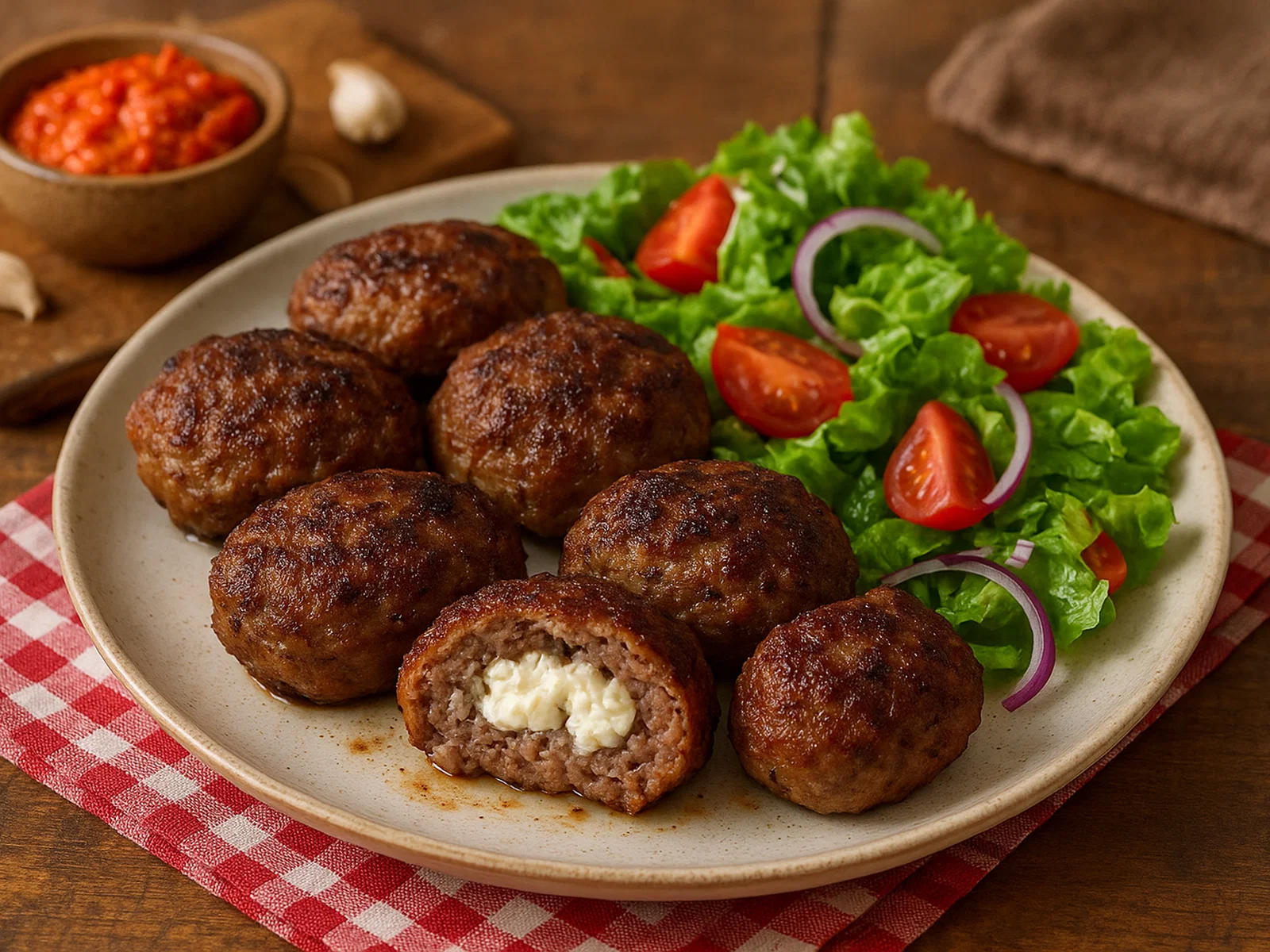 Gefüllte albanische Qofte të Fërguara mit Feta