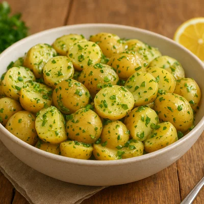 Jersey Royal Kartoffelsalat mit Zitronen-Kräuter-Vinaigrette