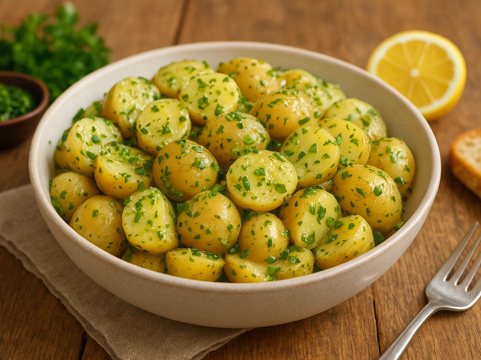 Jersey Royal Kartoffelsalat mit Zitronen-Kräuter-Vinaigrette