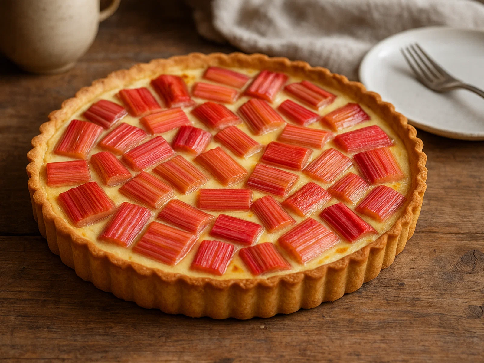 Klassische Rhabarber-Tarte mit Mürbeteig