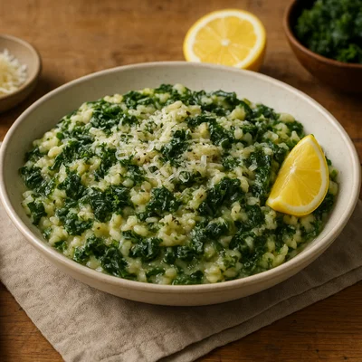 Cremiges Grünkohl-Risotto mit Zitrone und Parmesan
