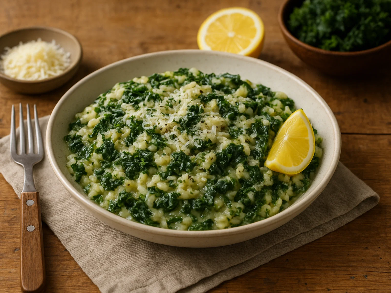 Cremiges Grünkohl-Risotto mit Zitrone und Parmesan