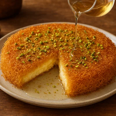 Kanafeh mit Käsefüllung und Rosenwasser-Zuckersirup