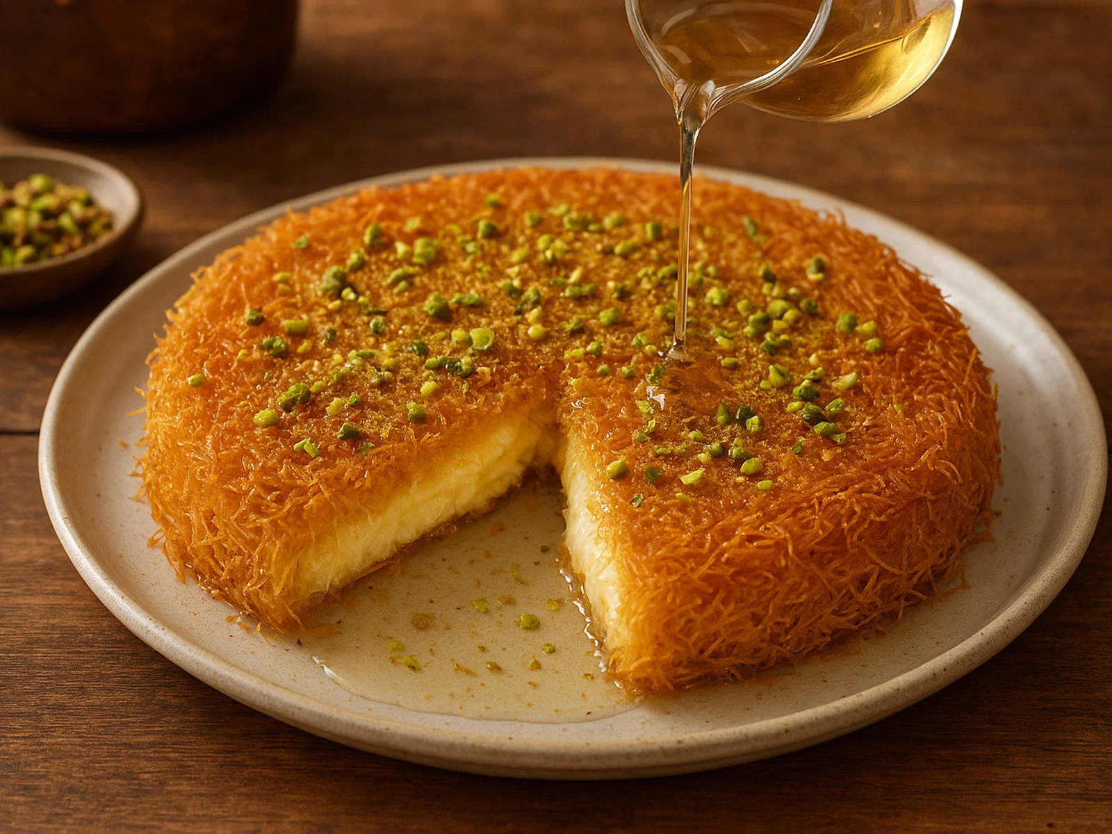 Kanafeh mit Käsefüllung und Rosenwasser-Zuckersirup