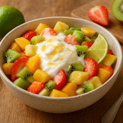 Frischer Obstsalat mit Joghurt und Honig