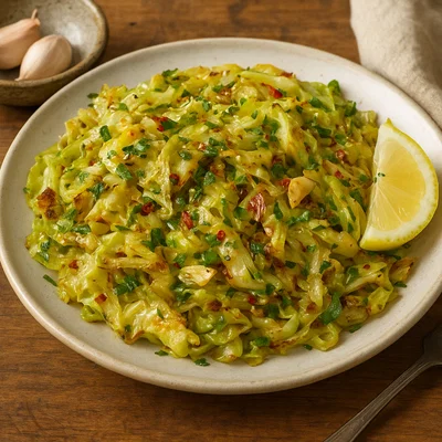 Gebratener Spitzkohl mit Knoblauch, Chili und Kräutern