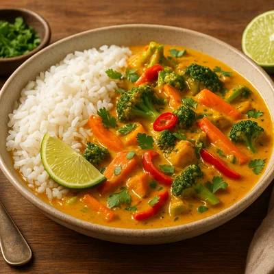 Curry au Lait de Coco mit Gemüse und Reis