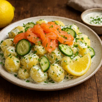 Kartoffelsalat mit Räucherlachs und cremigem Zitronen-Dressing