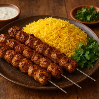 Tschelo Kebab mit Safranreis