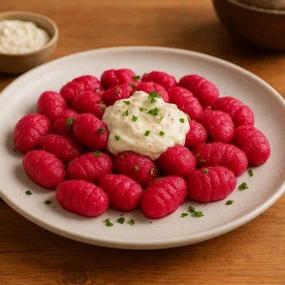 Rote-Bete-Gnocchi mit Meerrettich-Creme