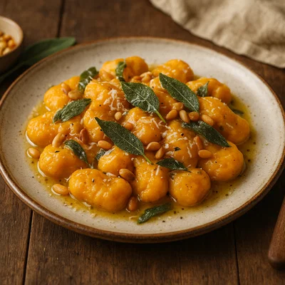 Kürbisgnocchi mit Salbei und gerösteten Pinienkernen