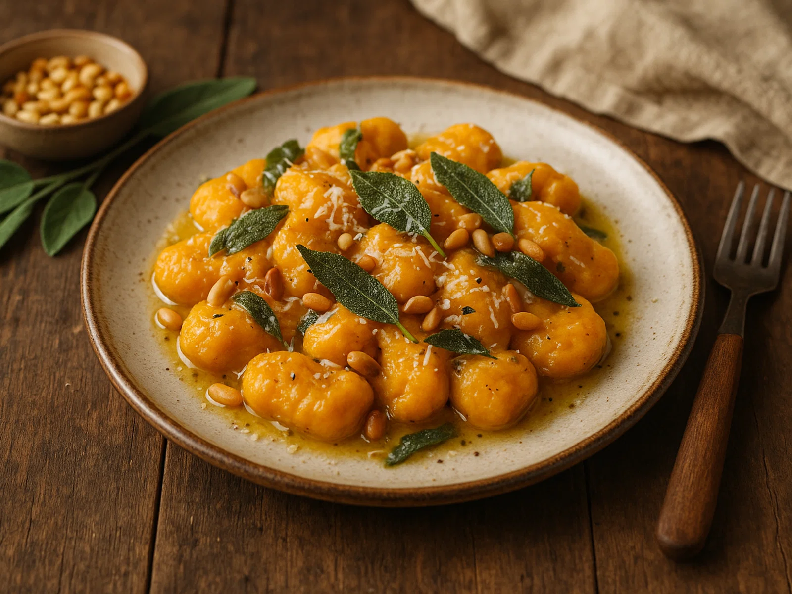 Kürbisgnocchi mit Salbei und gerösteten Pinienkernen