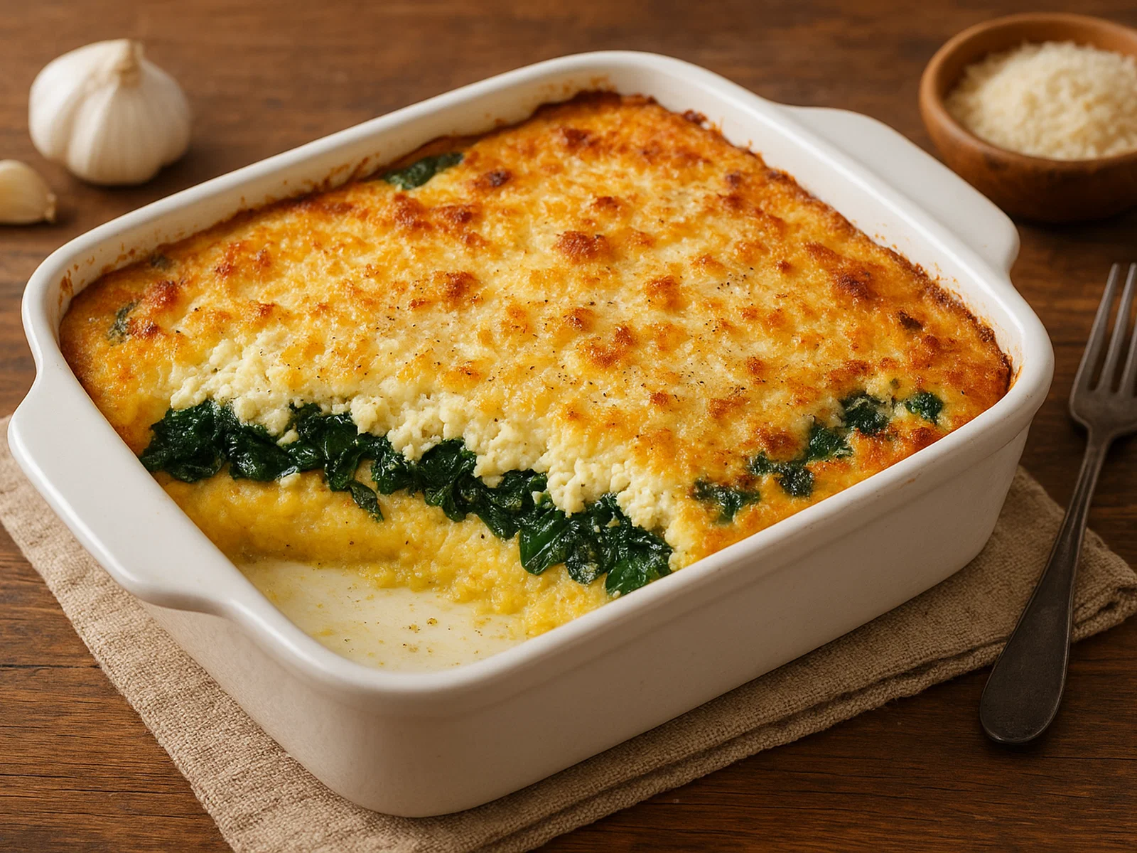 Polenta-Auflauf mit Spinat und Ricotta