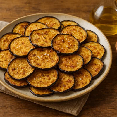 Auberginen-Chips mit Meersalz aus dem Ofen