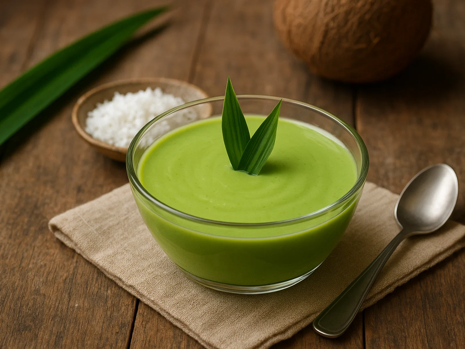 Cremiger Pandan-Pudding mit Kokosmilch