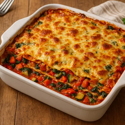Vegetarische Lasagne mit reichlich Gemüse und Béchamelsauce