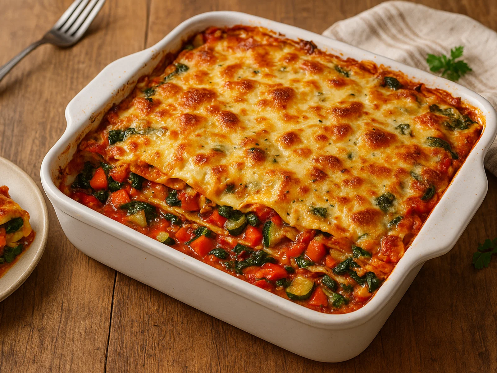Vegetarische Lasagne mit reichlich Gemüse und Béchamelsauce
