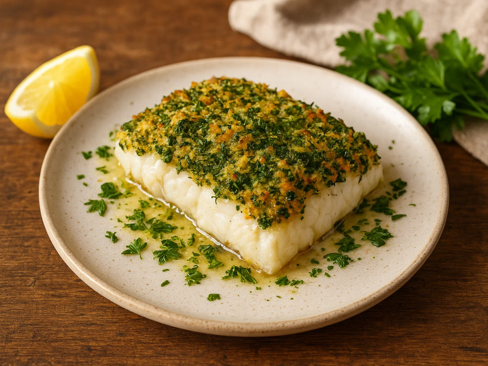 Gebackener Kabeljau mit Kräuterkruste