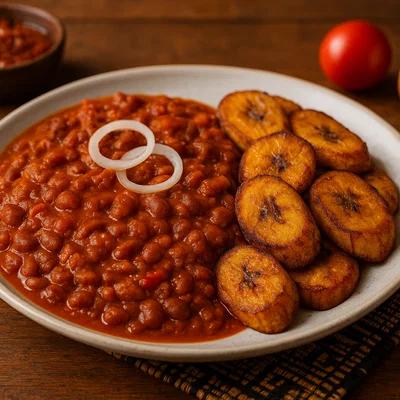 Ghanaisches Red Red mit gebratenen Kochbananen
