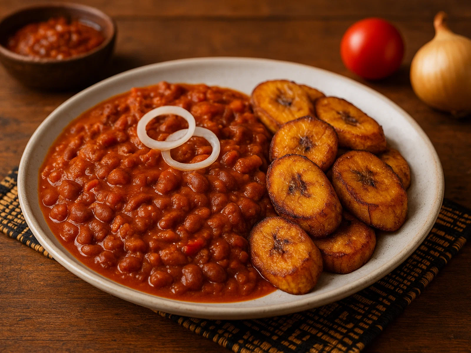 Ghanaisches Red Red mit gebratenen Kochbananen