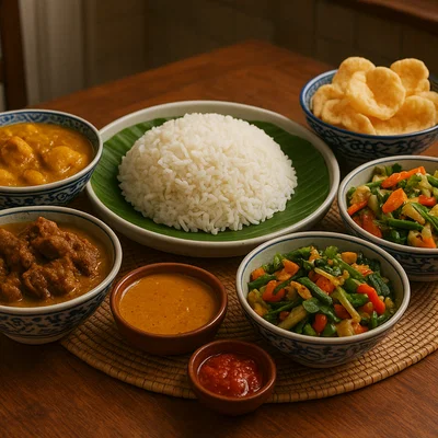 Indonesische Rijsttafel (Festtafel mit mehreren Gerichten)
