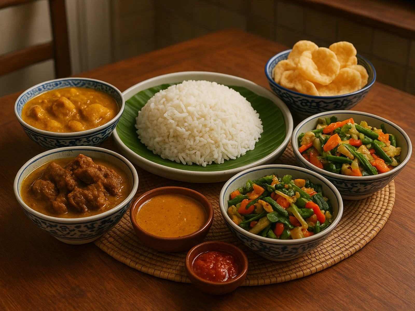 Indonesische Rijsttafel (Festtafel mit mehreren Gerichten)