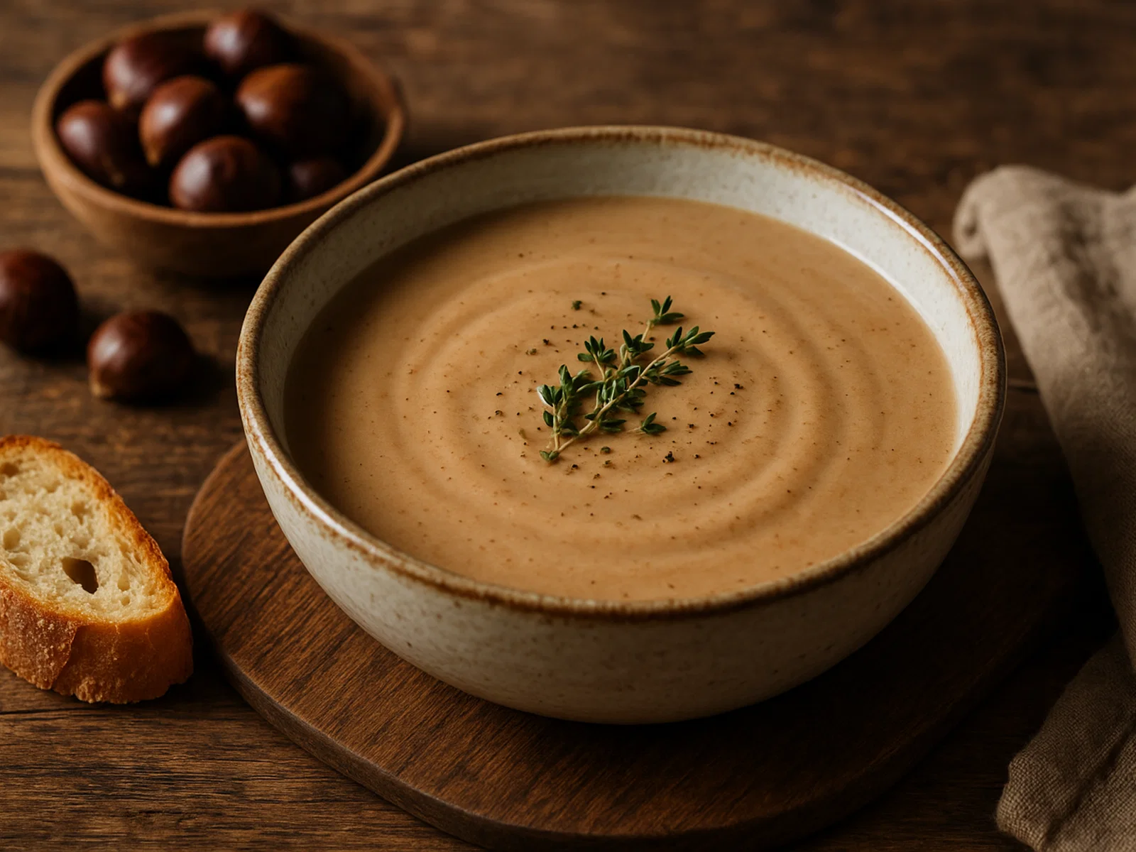 Samtige Kastaniencremesuppe mit Thymian