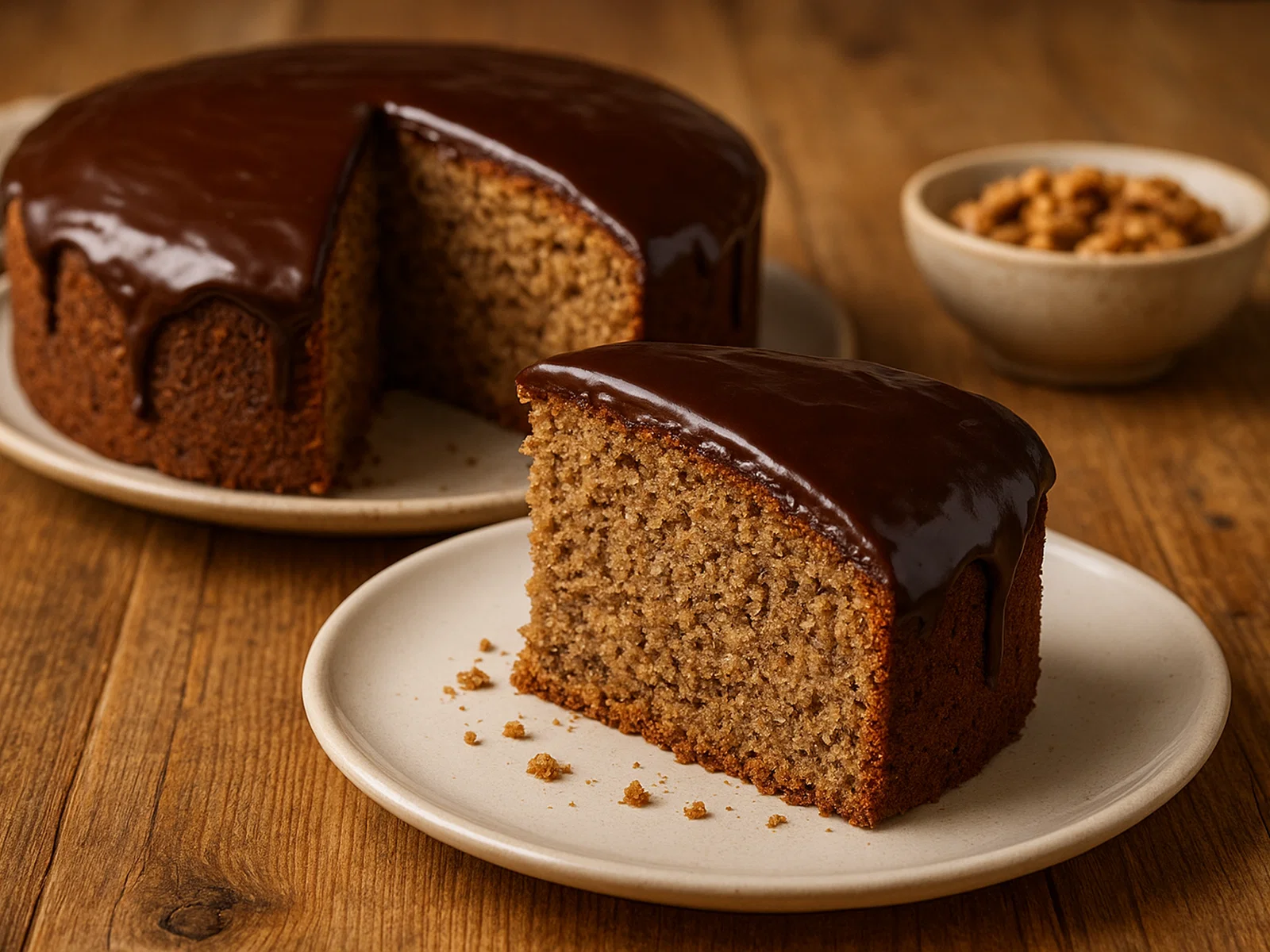 Saftiger Nusskuchen mit Schokoladenglasur