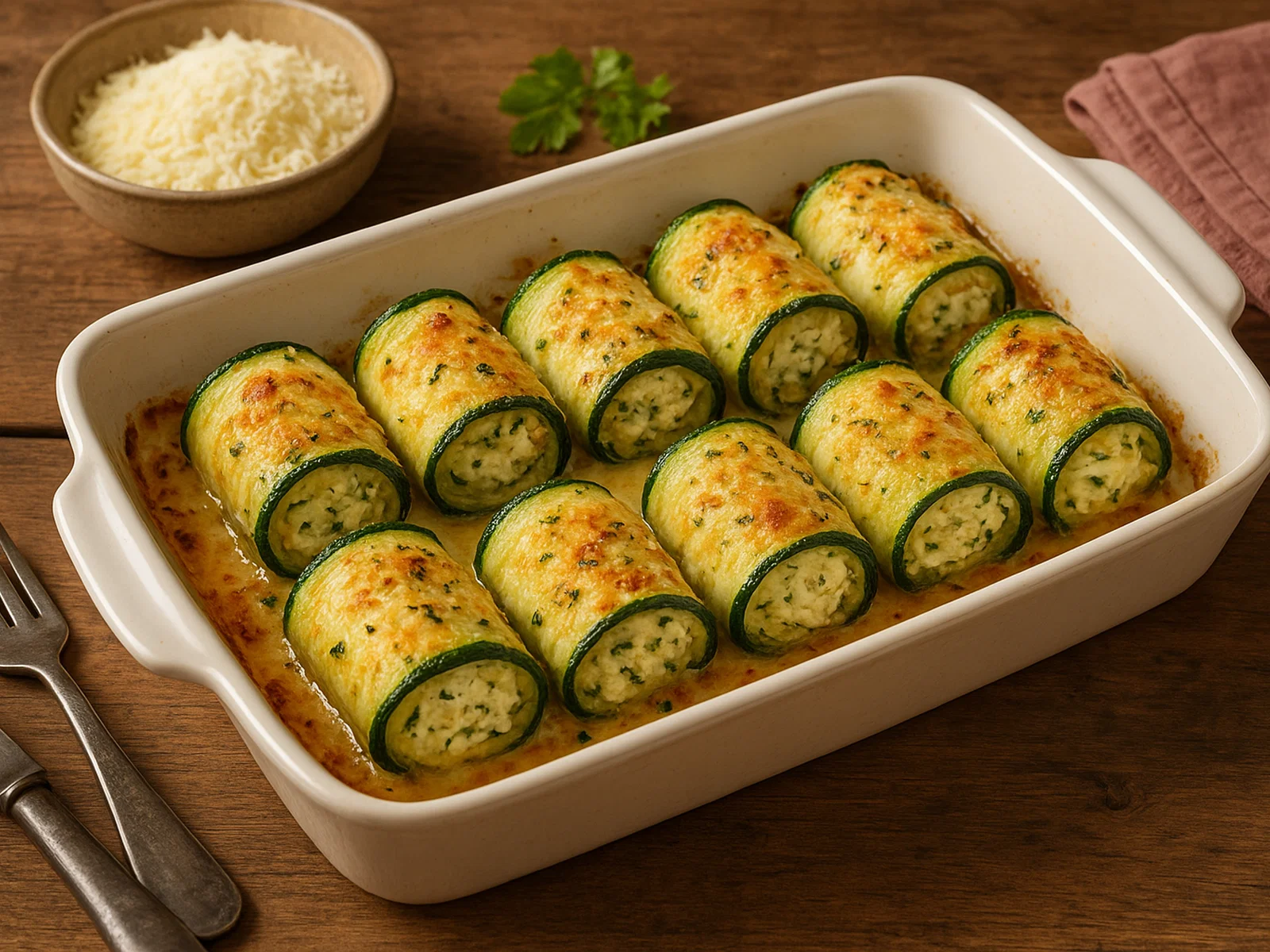 Zucchini-Parmesan-Röllchen aus dem Ofen
