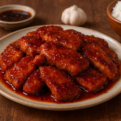 Schweinefleisch mit Honig-Chili-Glasur