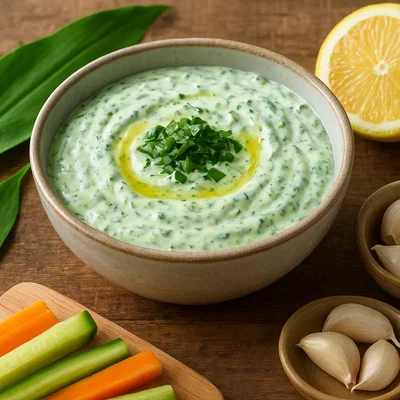 Cremiger Bärlauch-Dip mit Joghurt und Zitrone