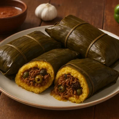 Venezolanische Ayaca (Gefüllte Maisteigpäckchen in Bananenblättern)