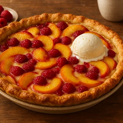 Pfirsich-Melba-Pie mit knuspriger Butterkruste