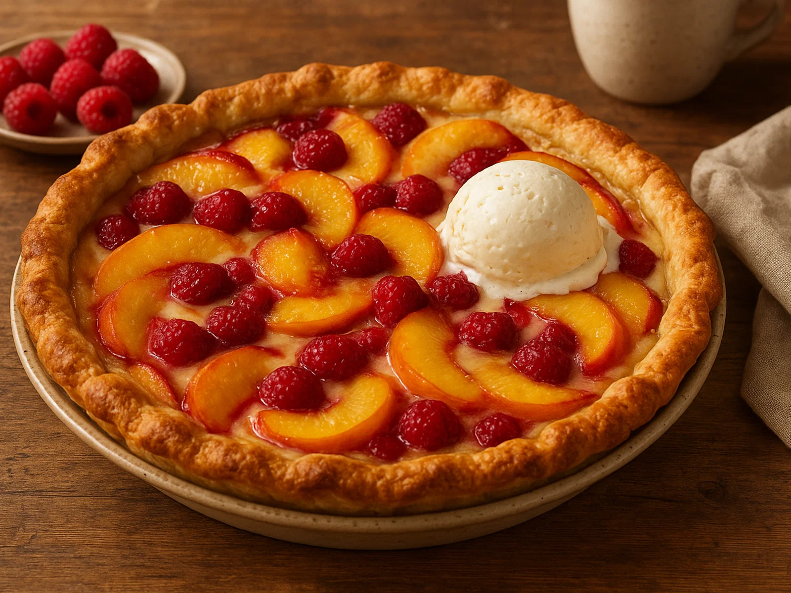 Pfirsich-Melba-Pie mit knuspriger Butterkruste
