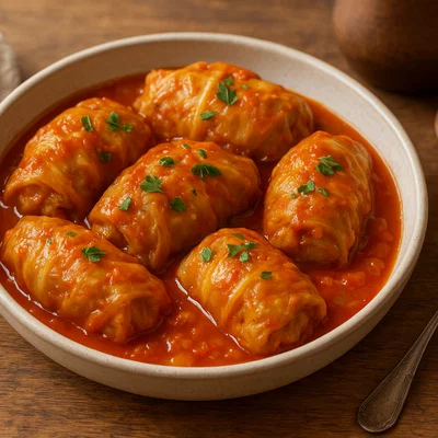 Litauische Balandėliai (Gefüllte Kohlrouladen mit Hackfleisch und Reis)