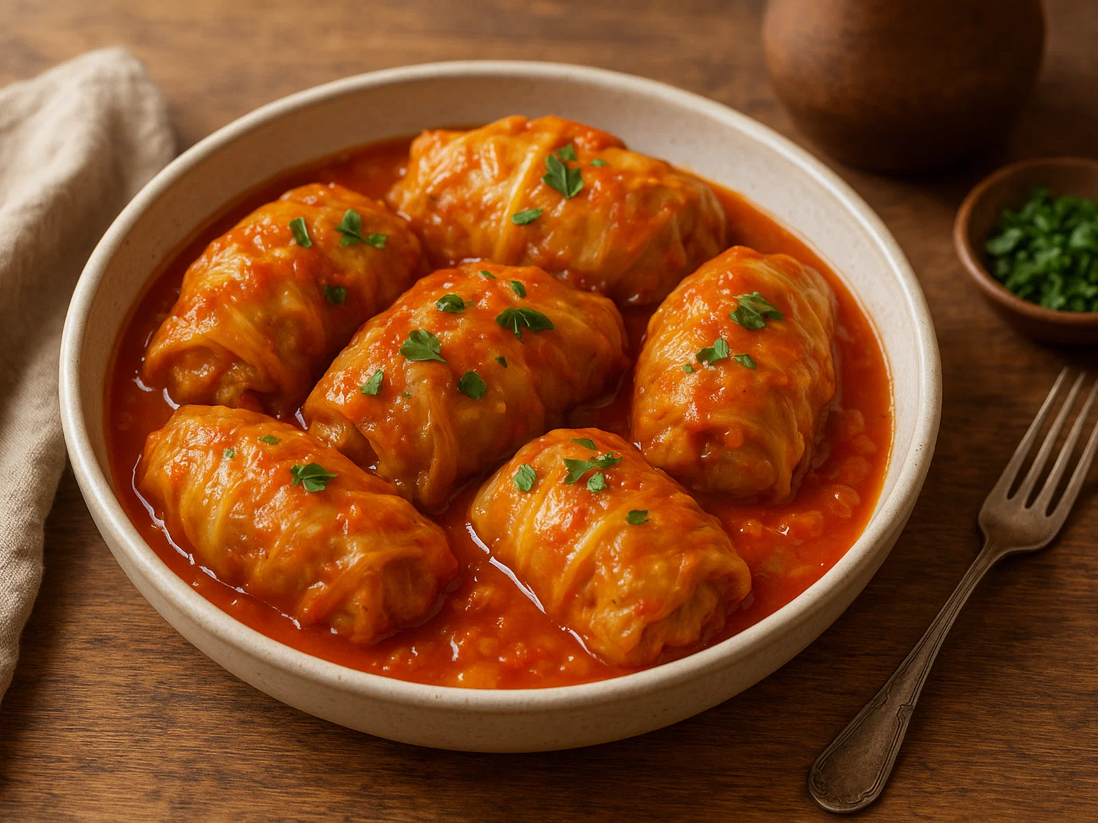 Litauische Balandėliai (Gefüllte Kohlrouladen mit Hackfleisch und Reis)